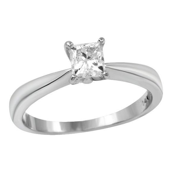 14KT White Gold 0.67ct Princess Cut Solitaire Engagement Ring Size 6.25